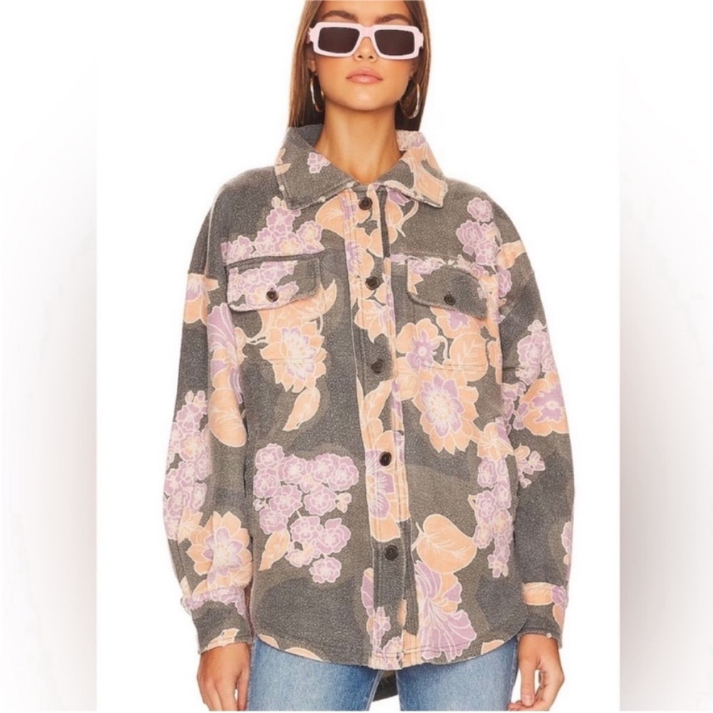 Free People Printed Ruby Jacket in Charcoal Combo - Picture 2 of 6